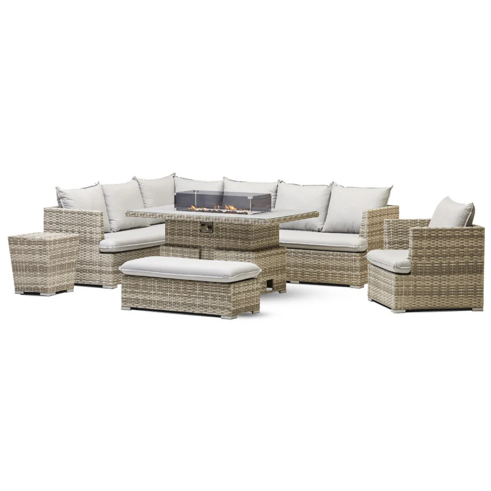 SAINT MORITZ CORNER SOFA RISING DINING TABLE SET WITH FIRE PIT