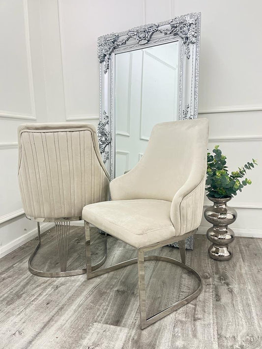 Chelmsford Cream Velvet Dining Chair With Silver Chrome Base