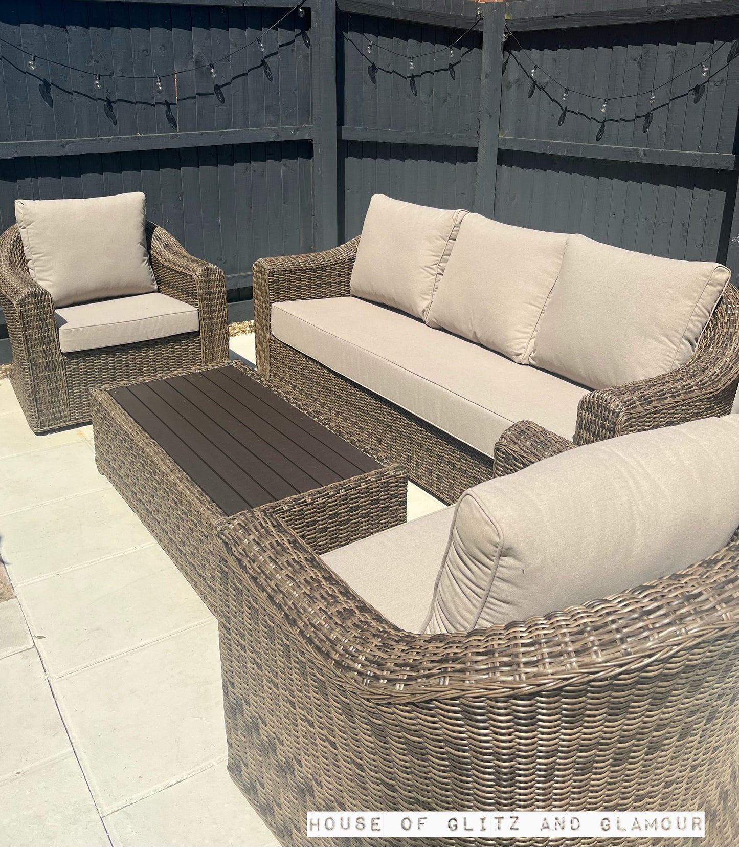 Soho 3 Seater Sofa with 2 Armchairs and Coffee Table in Brown Rattan