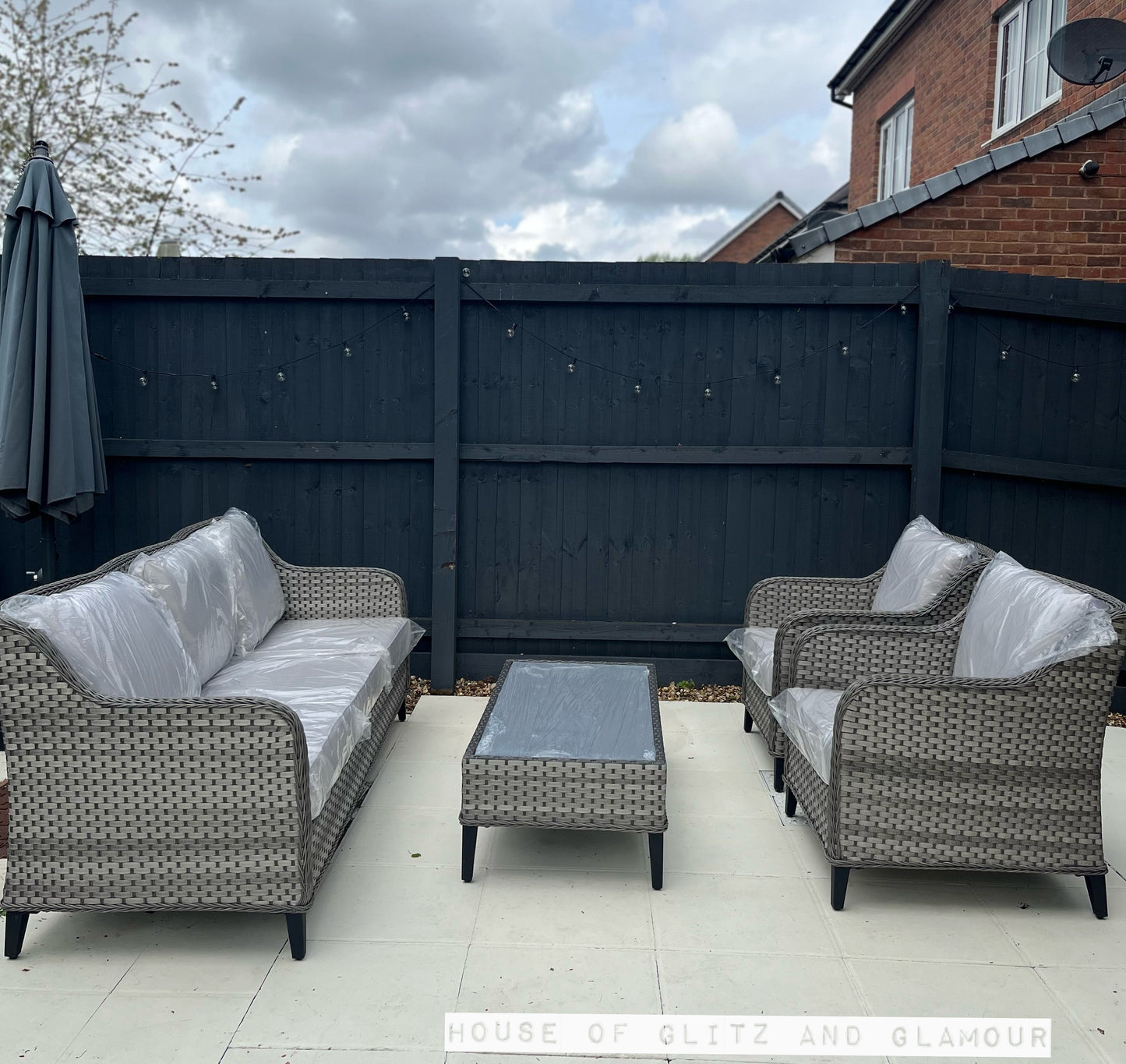 Camden 3 Seater Sofa with 2 Armchairs and Coffee Table in Grey Rattan