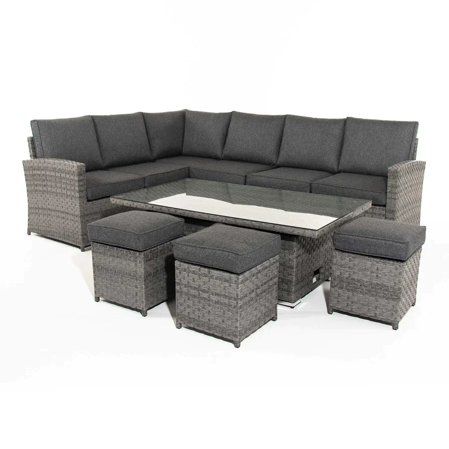 Mayfair Rattan Garden Set With Corner Sofa, Rising Coffee To Dining Table & 3 Stools