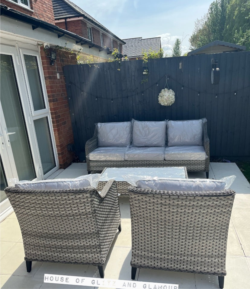 Camden 3 Seater Sofa with 2 Armchairs and Coffee Table in Grey Rattan