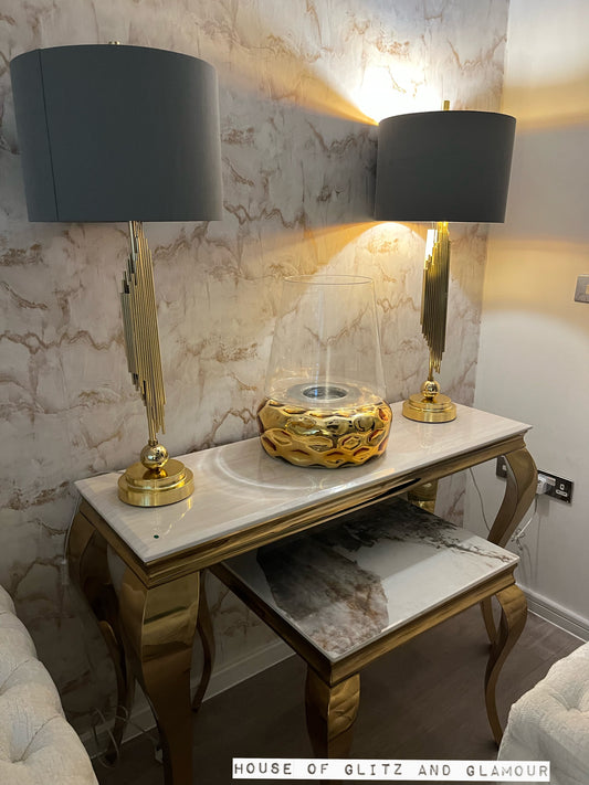 Louis Cream Marble Console Table With Gold Legs 120cm x 40cm x 75cm