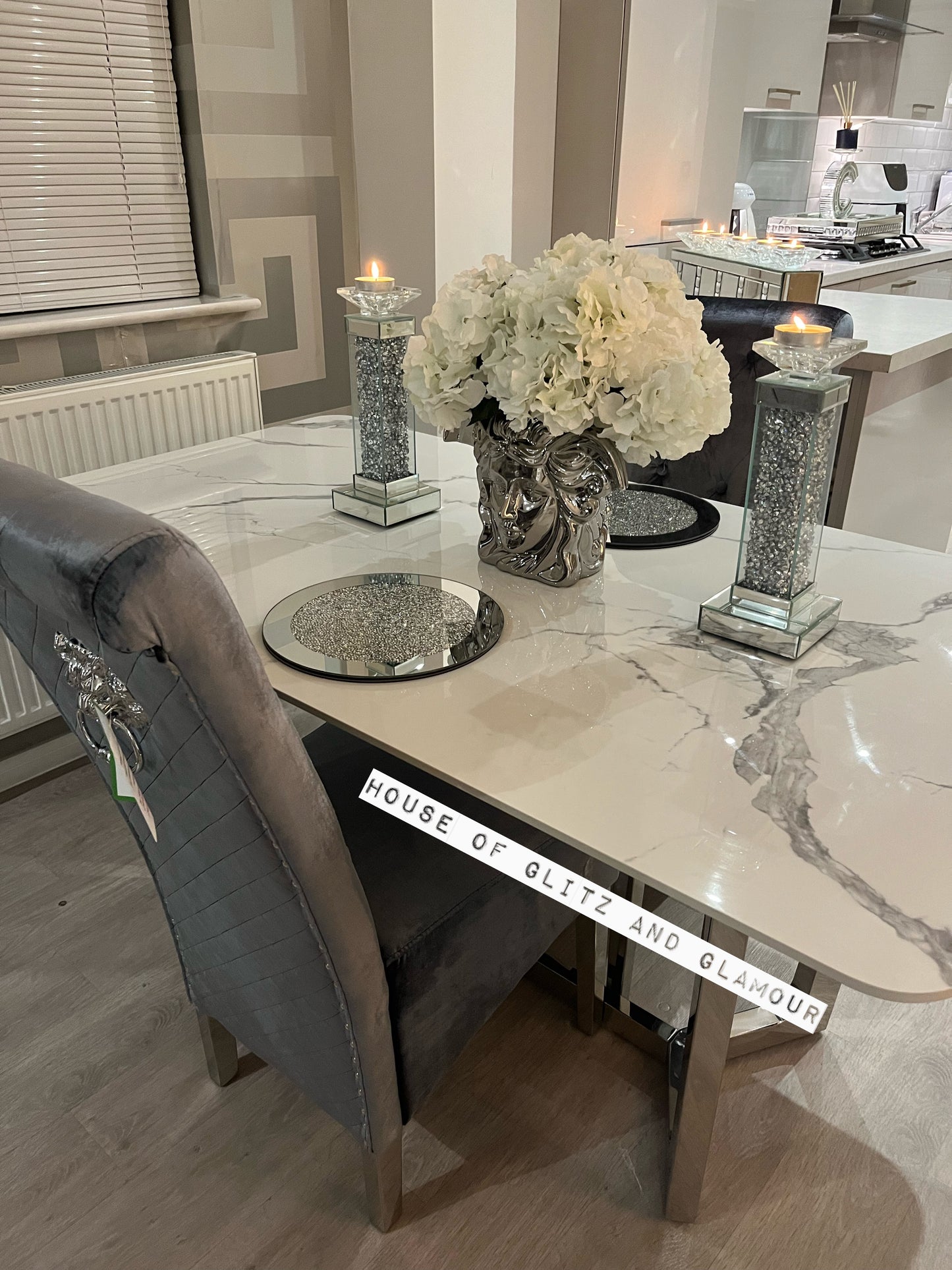 Luca 1.6 Chrome Dining Table with Ice White Sintered Stone Top