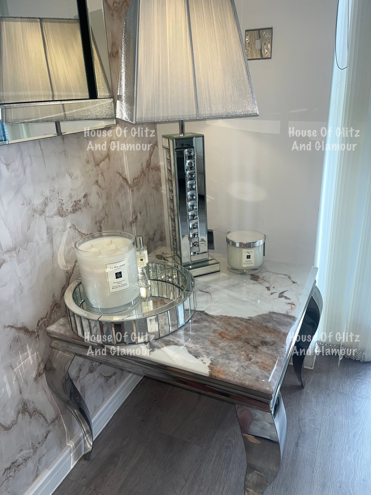 Louis Cream Side Table With Chrome Legs And Pandora Marble Top (60cm x 60cm)