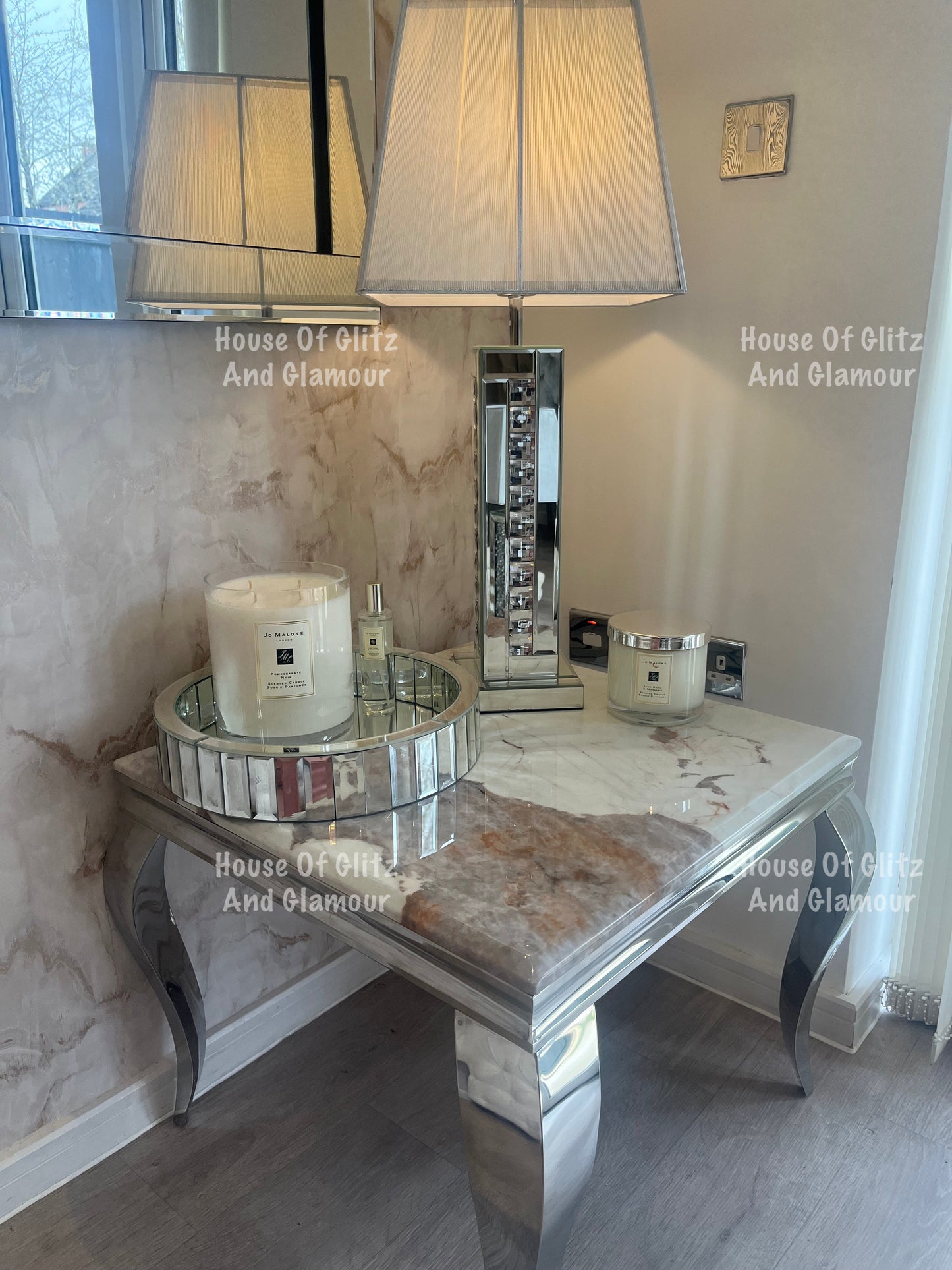 Louis Cream Side Table With Chrome Legs And Pandora Marble Top (60cm x 60cm)