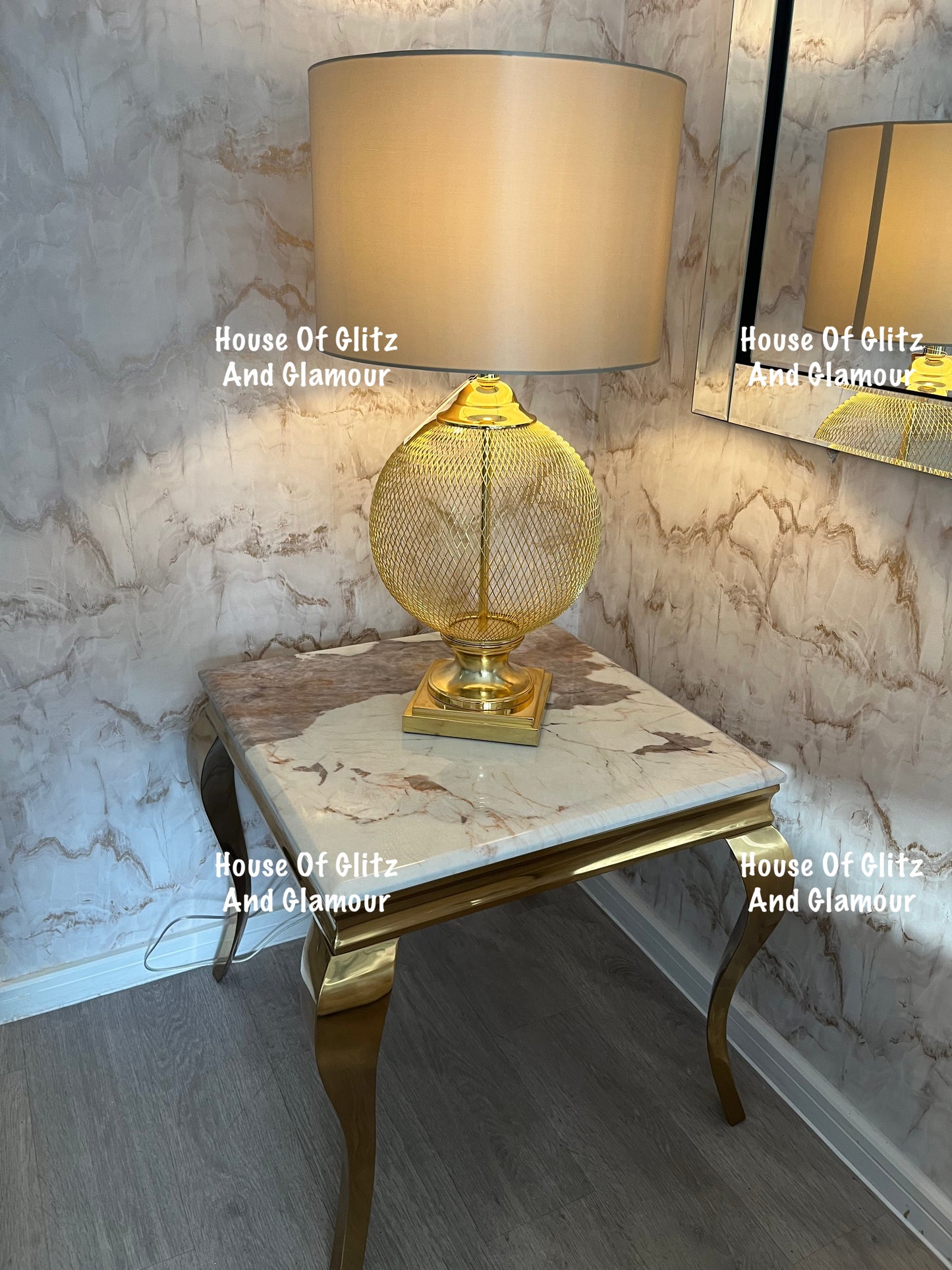 Louis Cream Side Table With Gold Legs And Pandora Marble Top (60cm x 60cm)