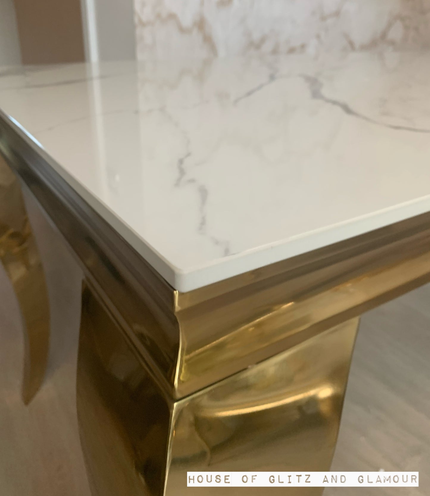 Louis Ice White Glass & Gold Legs Console Table 140cm x 40cm x 75cm