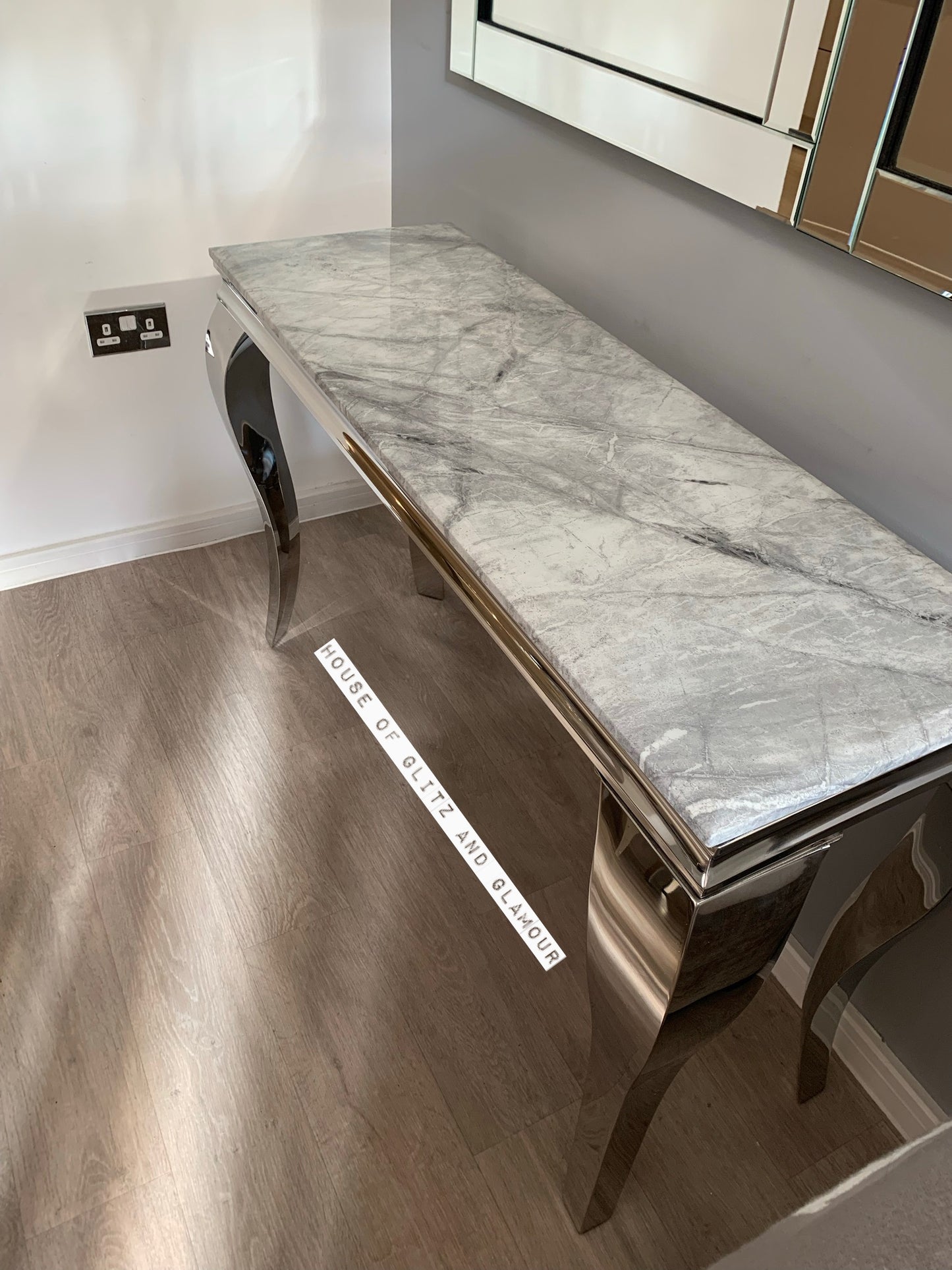 Louis Grey Marble & Stainless Steel Console Table 120cm x 40cm x 75cm