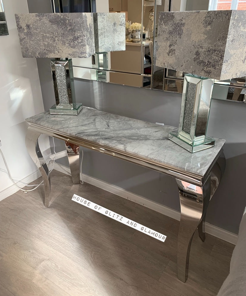 Louis Grey Marble & Stainless Steel Console Table 120cm x 40cm x 75cm