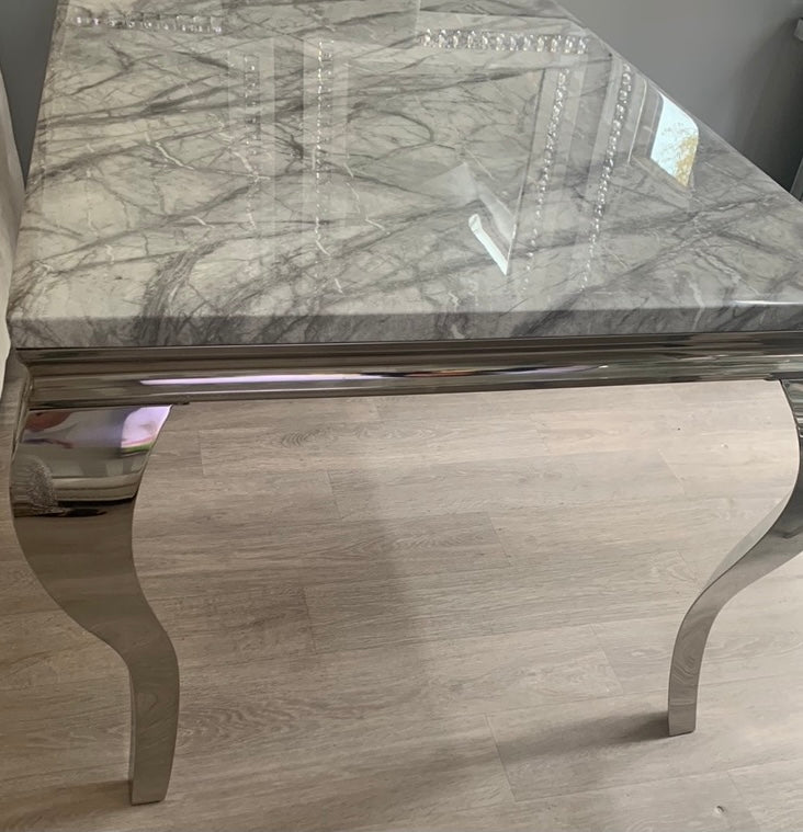 1.8m Louis Grey Marble & Stainless Steel Dining Table