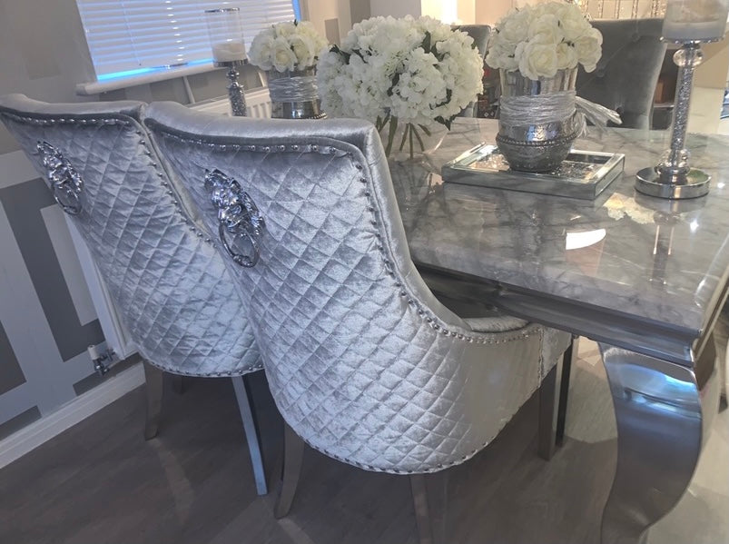 1.5m Louis Grey Marble & Stainless Steel Dining Table