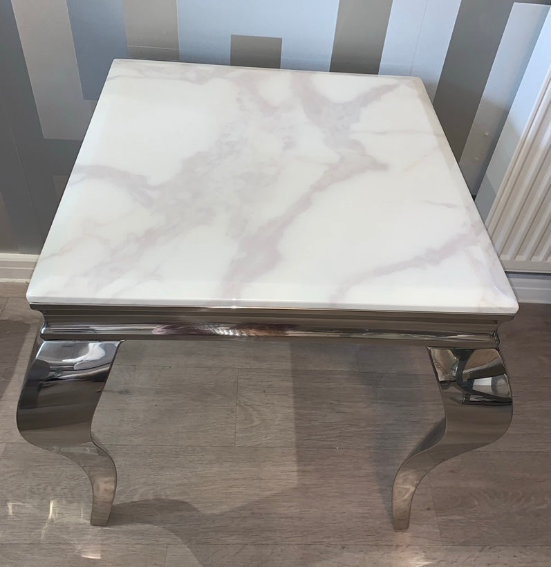 Louis White Marble & Stainless Steel Lamp / Side Table