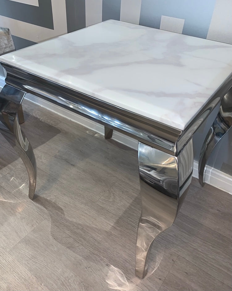 Louis White Marble & Stainless Steel Lamp / Side Table