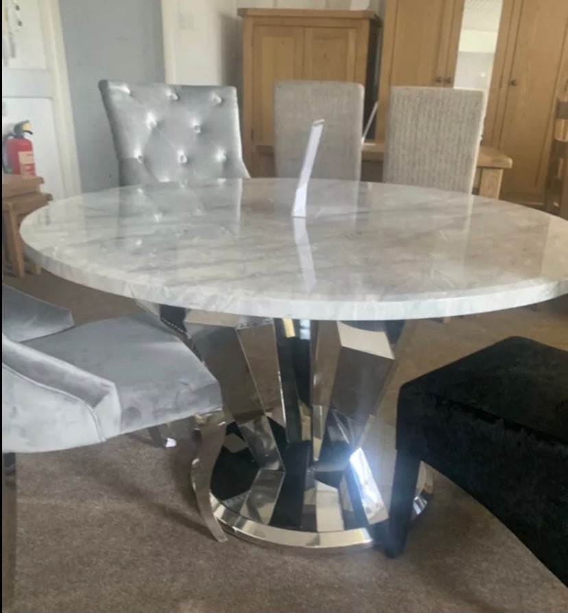 Winsor Round 1.3m Grey Marble Top With Stainless Steel Base Dining Table