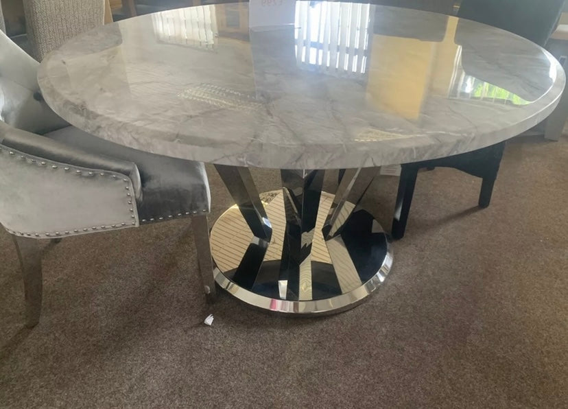 Winsor Round 1.3m Grey Marble Top With Stainless Steel Base Dining Table