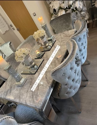 1.5m Louis White Dining Table 4 Tufted Knocker Back Chairs The House Of Glitz And Glamour