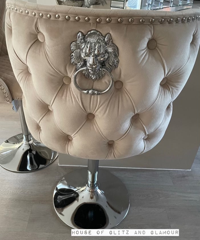 Valentina Mink/Cream Velvet Lion Knocker Bar Stool