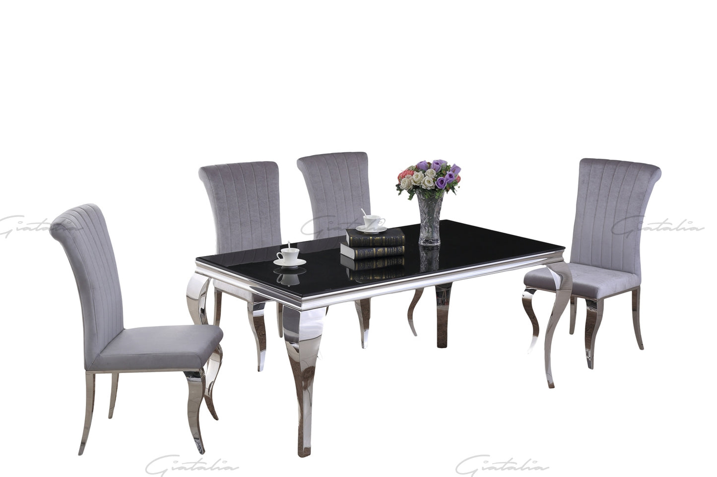 Louis BLACK Glass Dining Table 160cm by 90cm