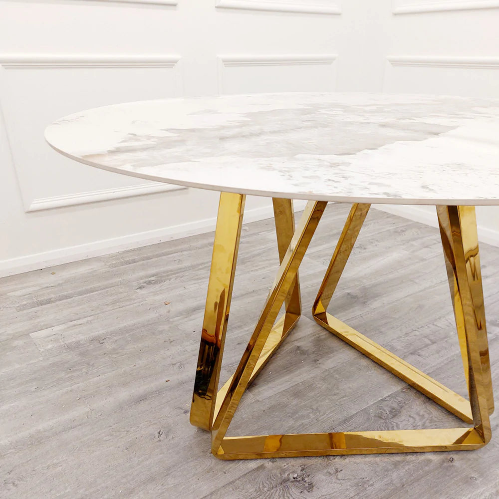 Luca Gold 1.3 Round Dining Table with Sintered Stone Top