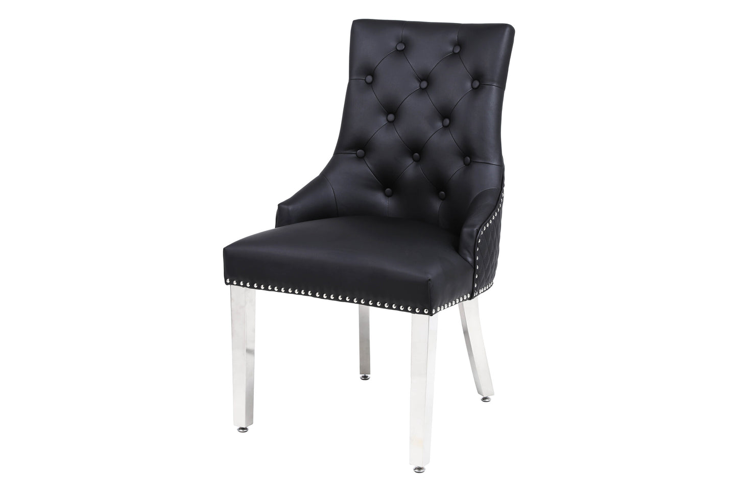 Chelsea Black PU Leather Lion knocker Back Chrome Legs Dining Chair