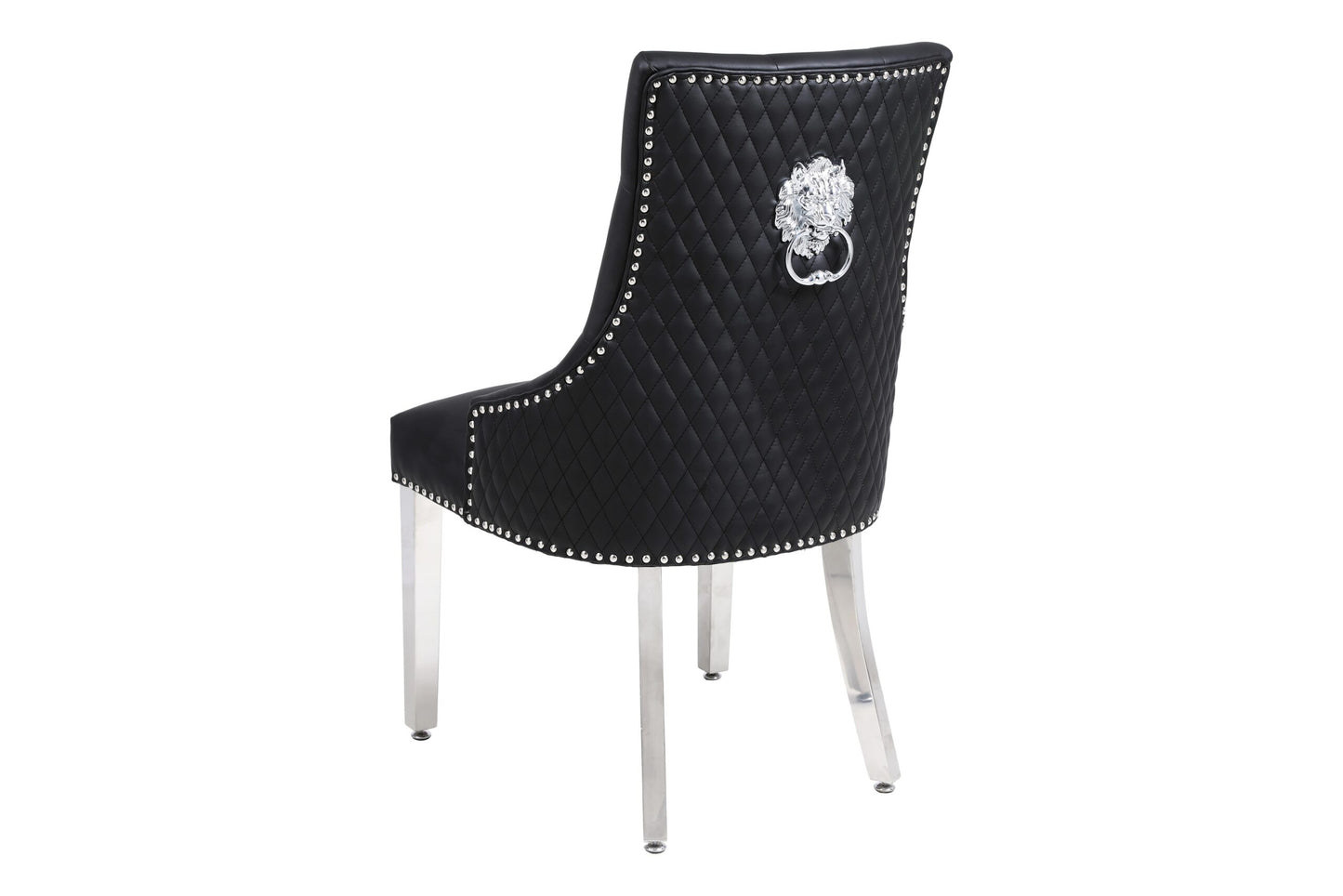 Chelsea Black PU Leather Lion knocker Back Chrome Legs Dining Chair