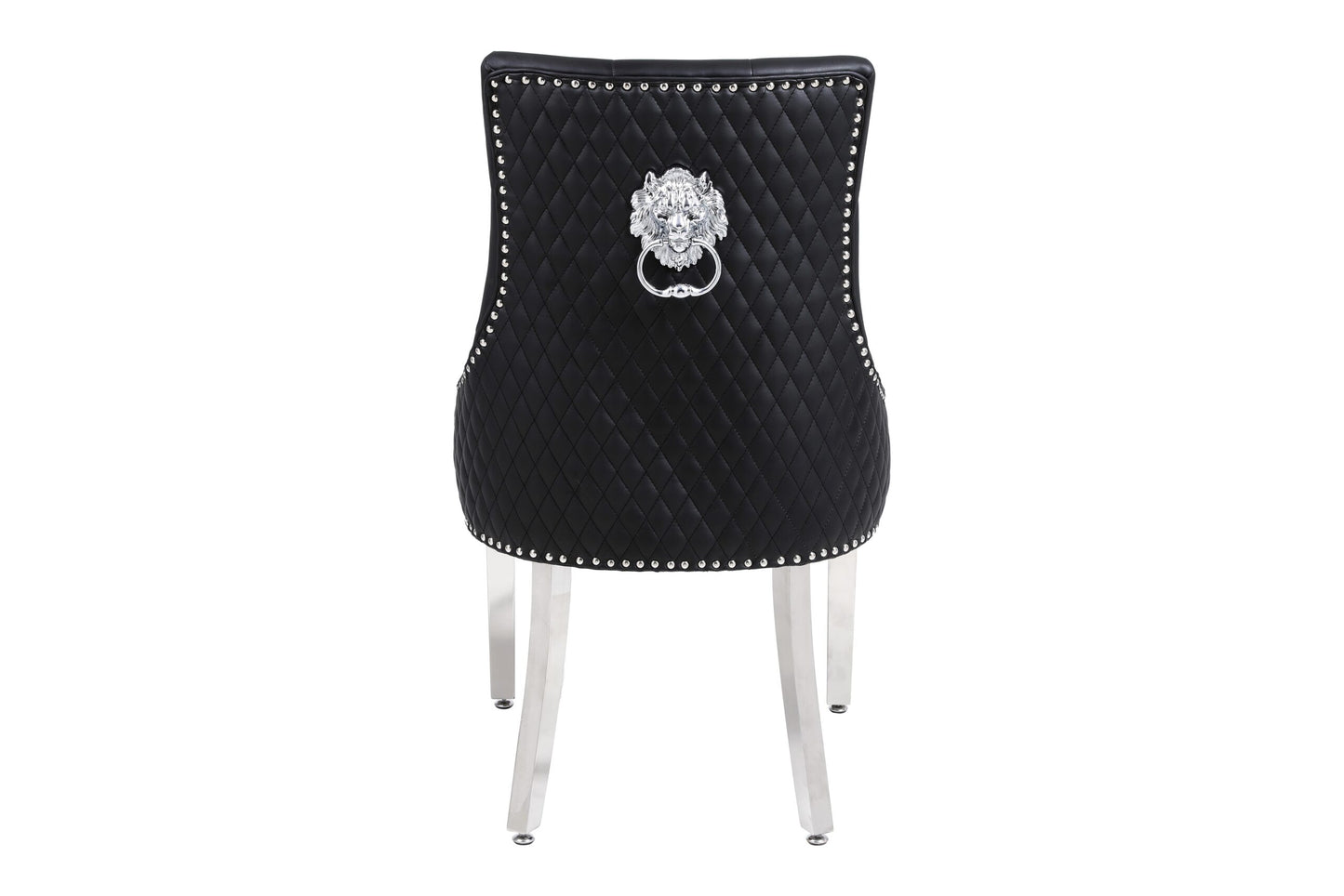 Chelsea Black PU Leather Lion knocker Back Chrome Legs Dining Chair