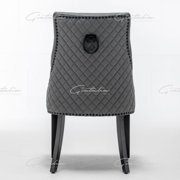 PU Leather Button Back Dining Chair - Grey