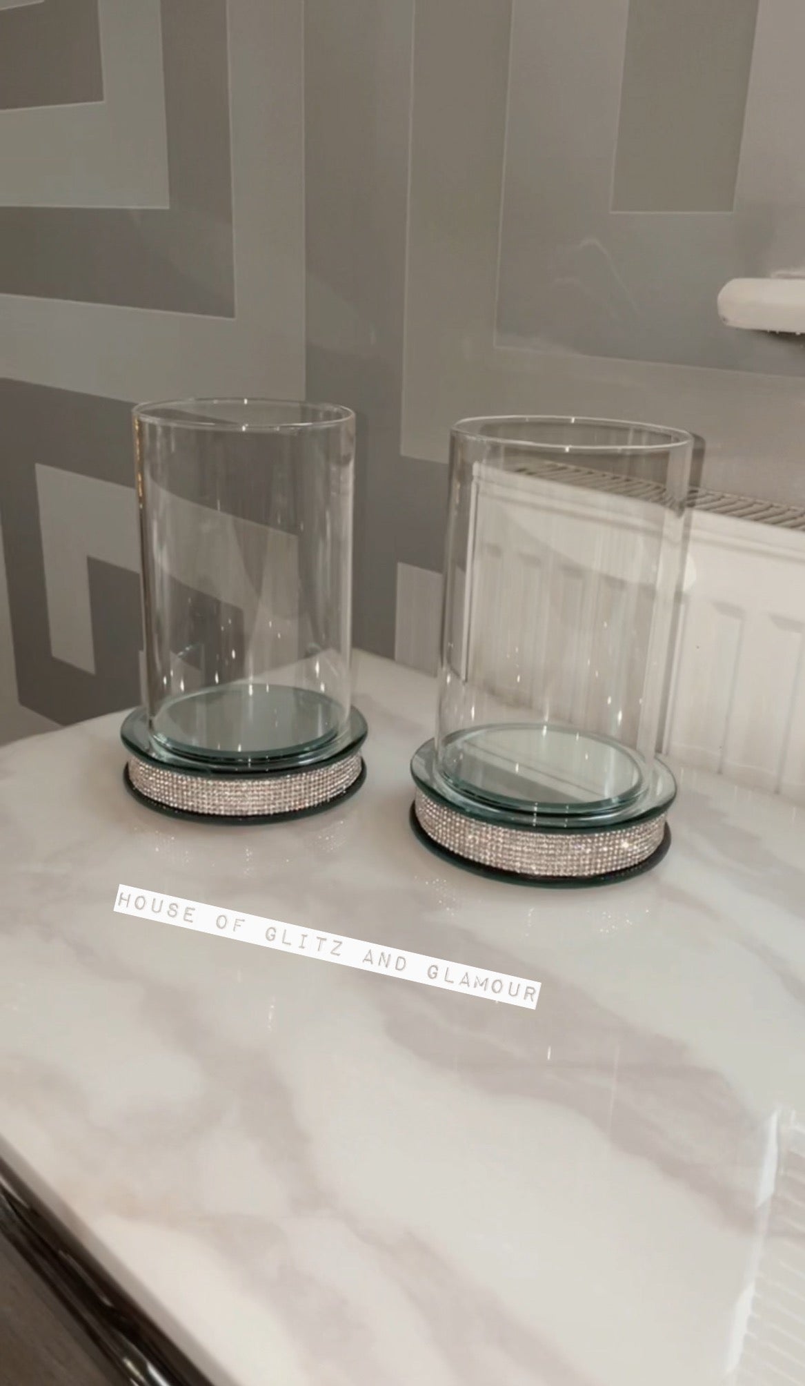 2 x Medium Glitter Base Hurricane Pillar Candle Holder