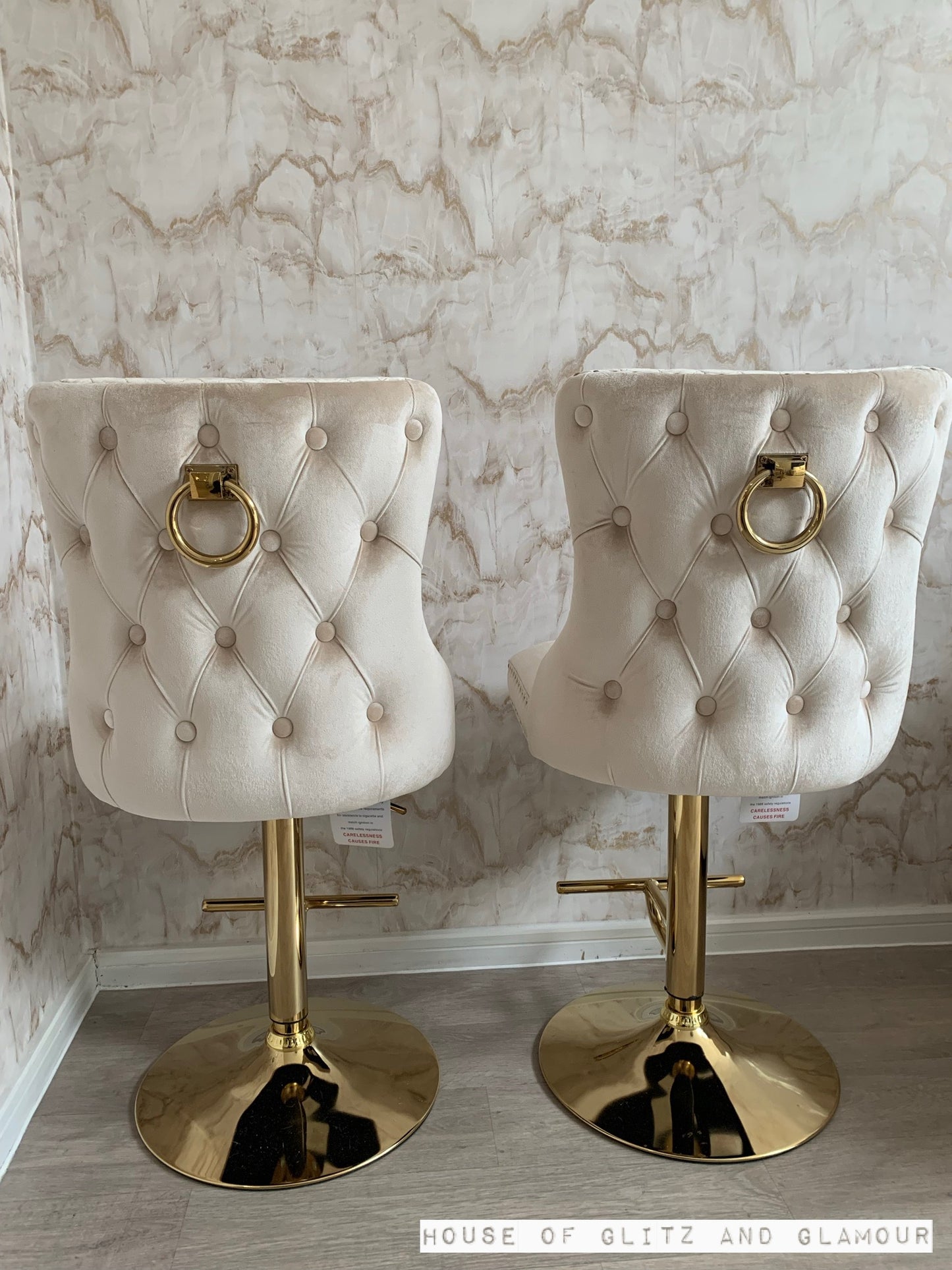 Giselle Cream Gold Velvet Ring Knocker Bar Stool