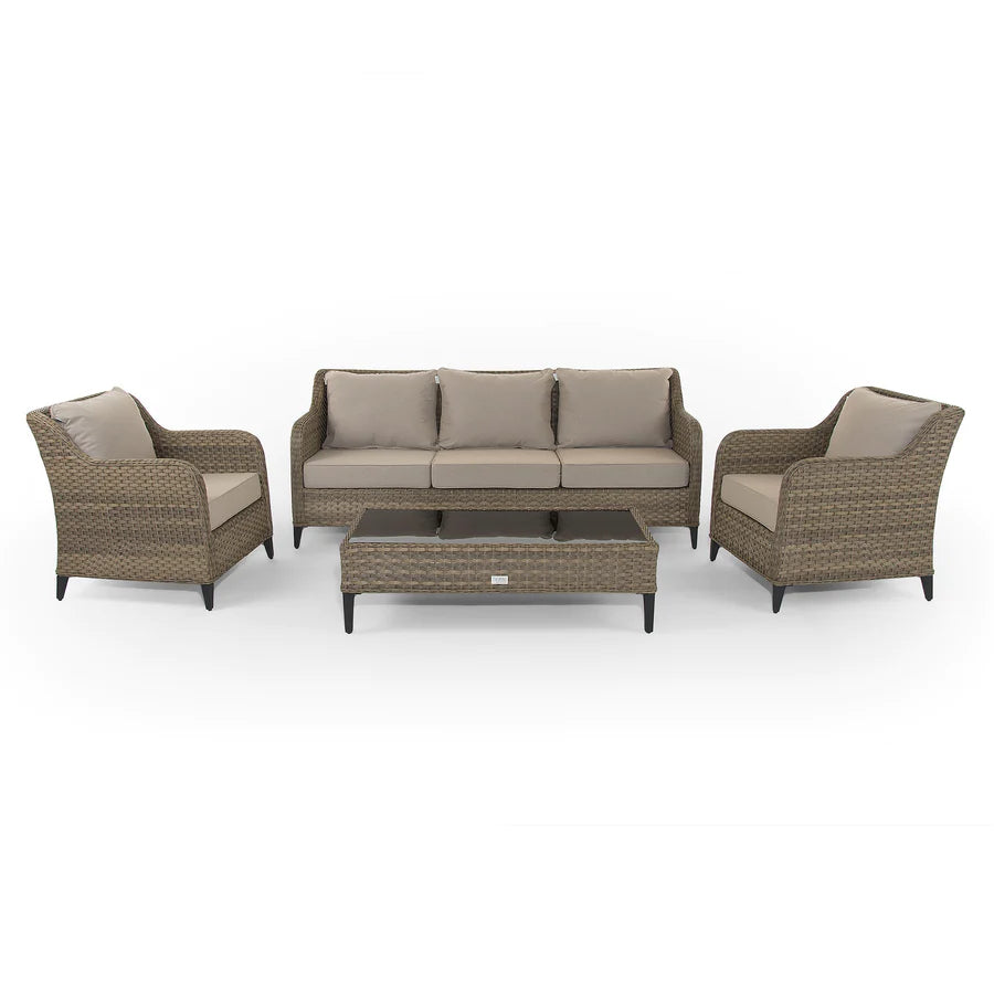 Camden 3 Seater Sofa with 2 Armchairs and Coffee Table in Brown Rattan