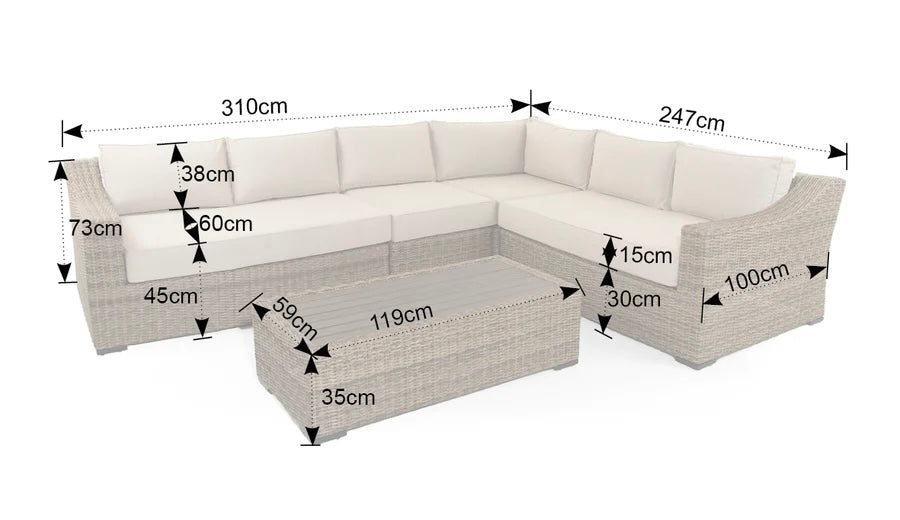 Notting Hill  Extra Large Modular Corner Sofa with Coffee Table in Brown Rattan