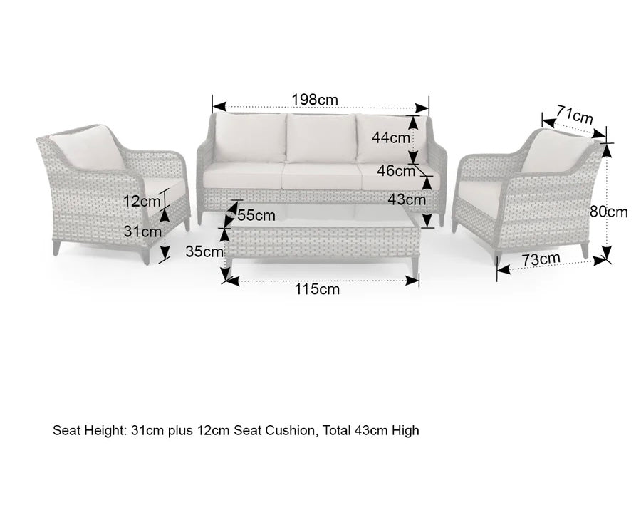 Camden 3 Seater Sofa with 2 Armchairs and Coffee Table in Grey Rattan