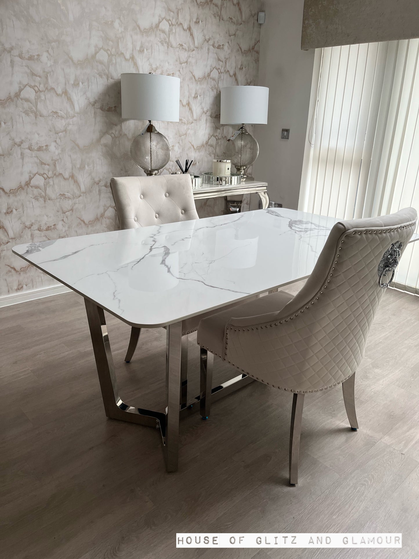 Luca 1.6 Chrome Dining Table with Ice White Sintered Stone Top