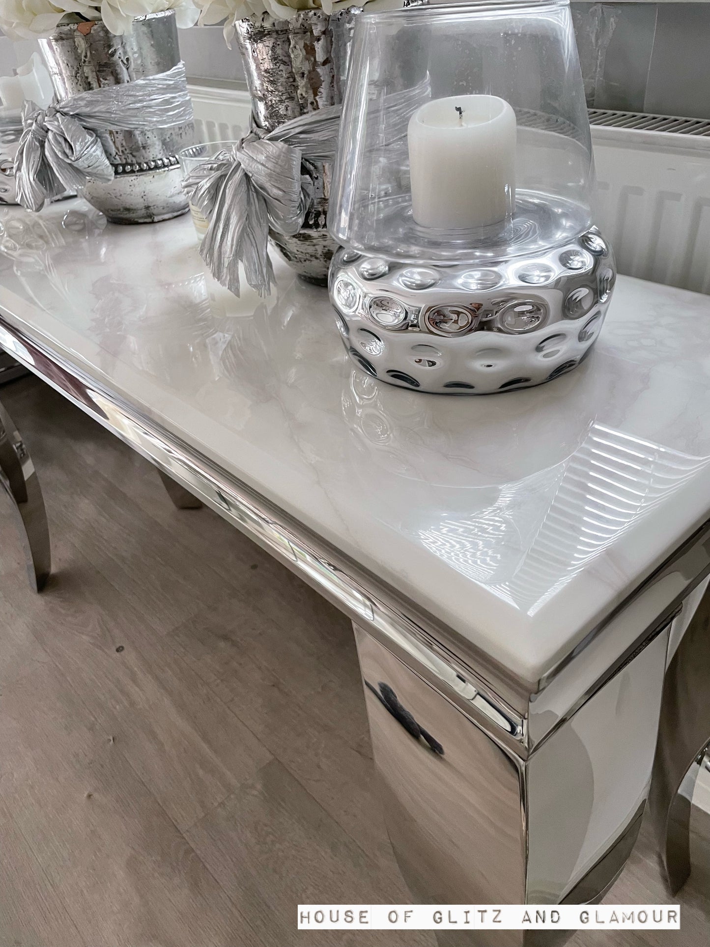 Louis White Marble & Stainless Steel Console Table 120cm x 40cm x 75cm