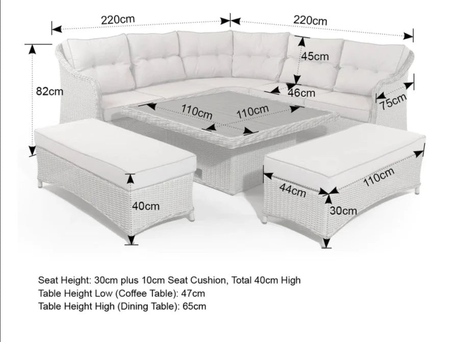 Kensington Brown Rattan Corner Sofa Garden Set With Rising Coffee To Dining Table