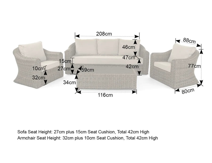 Soho 3 Seater Sofa with 2 Armchairs and Coffee Table in Brown Rattan