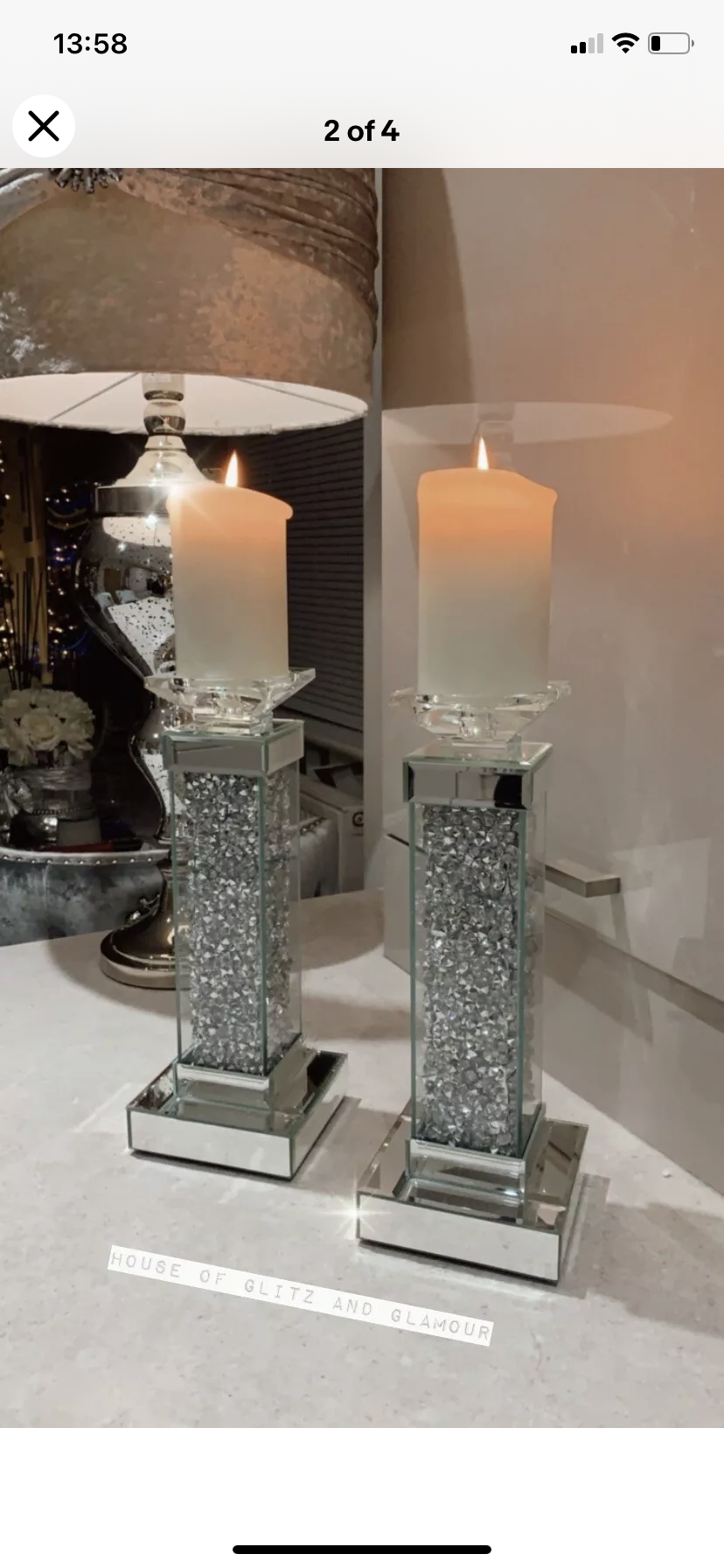 Crushed Diamond Crystal Mirror & Glass Candle Holder