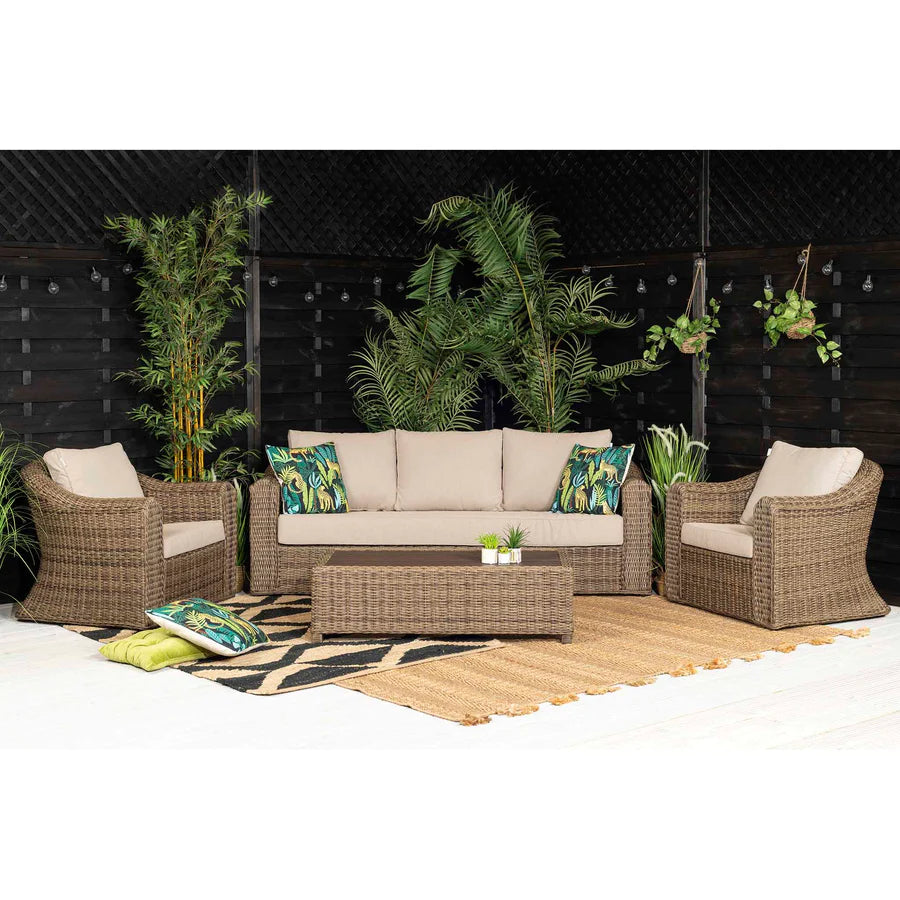 Soho 3 Seater Sofa with 2 Armchairs and Coffee Table in Brown Rattan