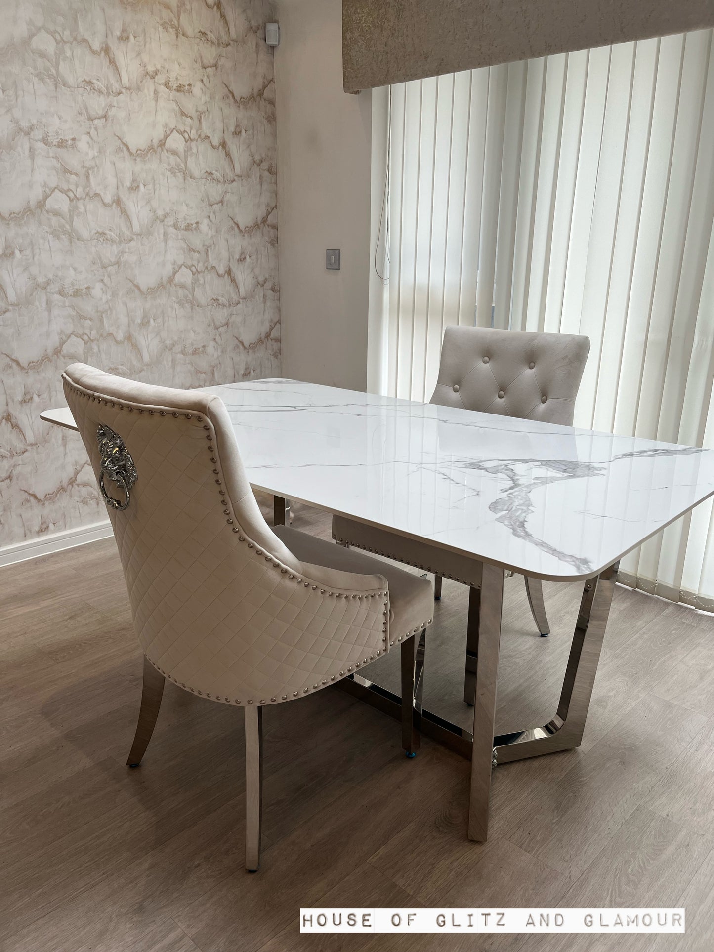 Luca 1.6 Chrome Dining Table with Ice White Sintered Stone Top