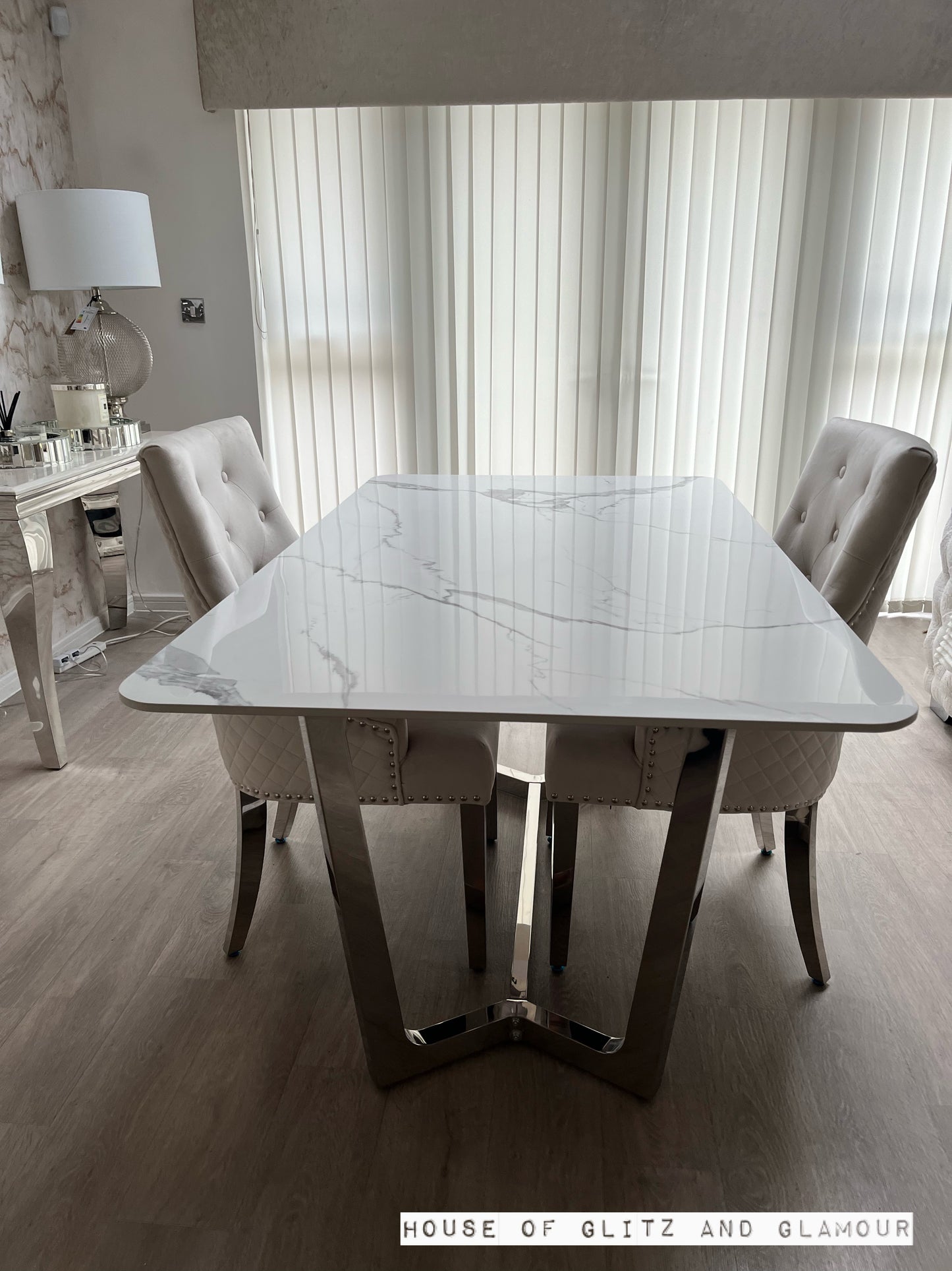 Luca 1.6 Chrome Dining Table with Ice White Sintered Stone Top