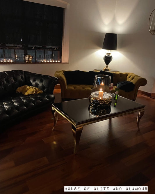 Louis Coffee Table Gold Legs with Black Glass Top (130cm x 70cm)