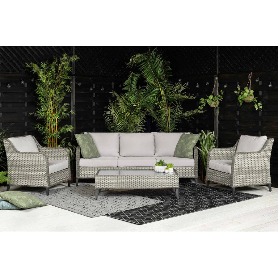 Camden 3 Seater Sofa with 2 Armchairs and Coffee Table in Grey Rattan