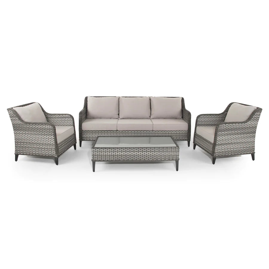 Camden 3 Seater Sofa with 2 Armchairs and Coffee Table in Grey Rattan