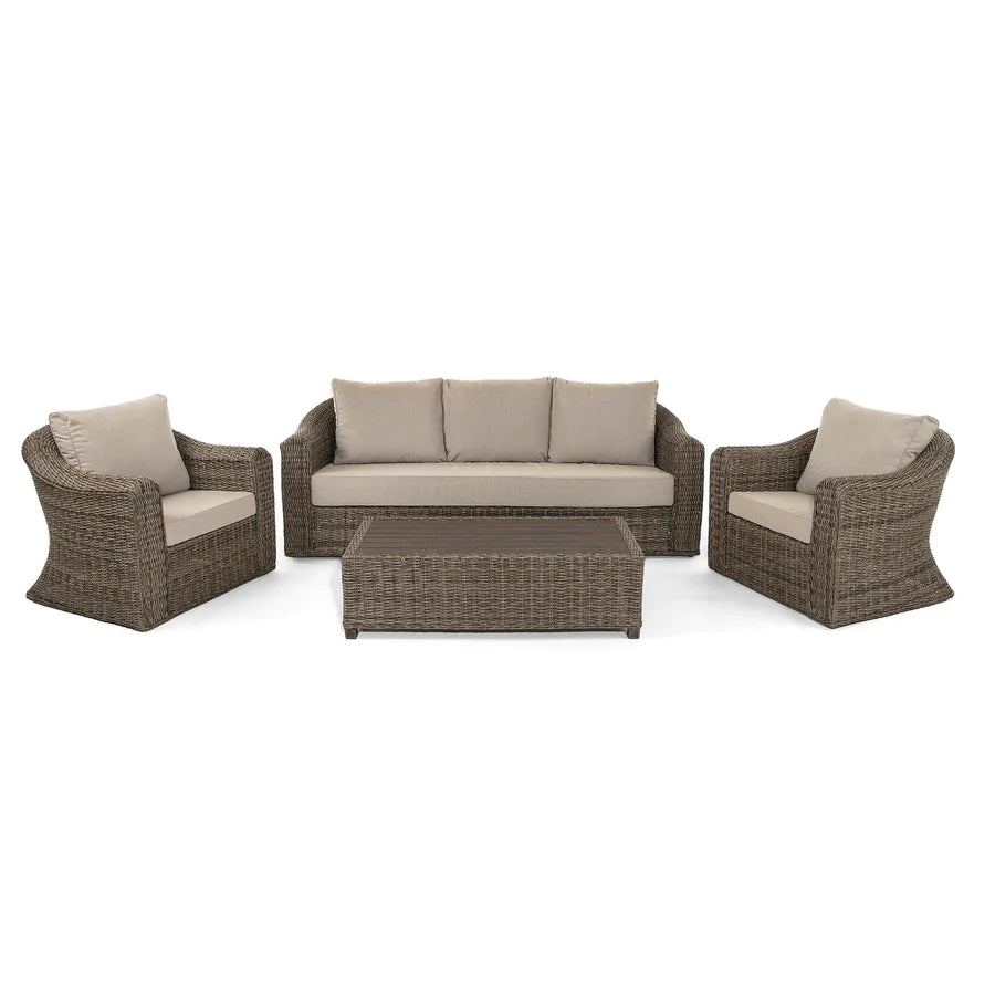 Soho 3 Seater Sofa with 2 Armchairs and Coffee Table in Brown Rattan