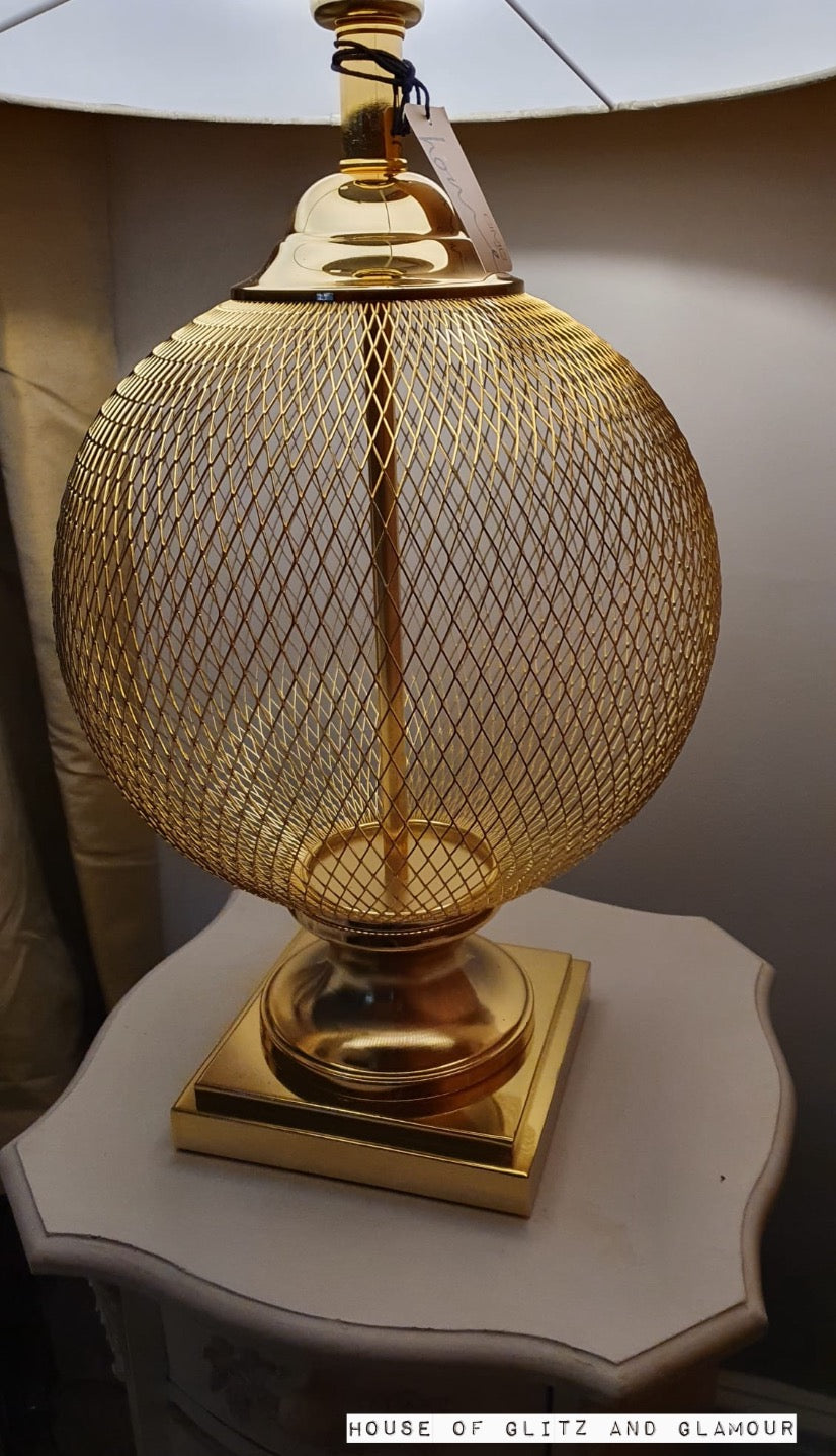 78cm Round Wire Mesh Base Table Lamp with Champagne Shade