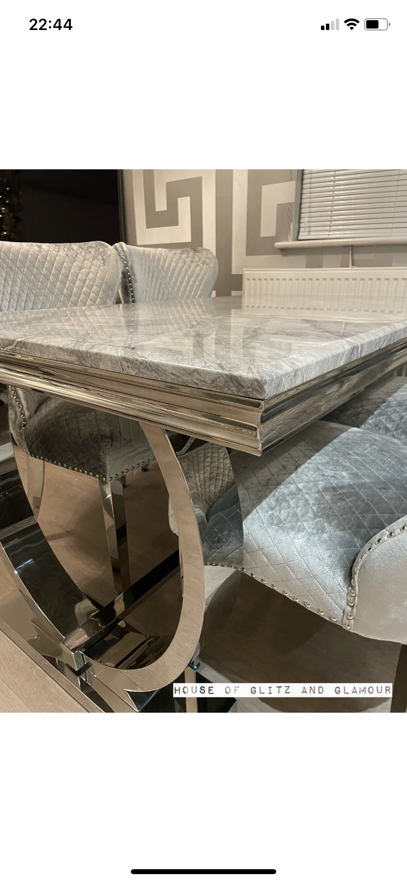 1.5m Arianna Grey Marble & Stainless Steel Circular Base Dining Table