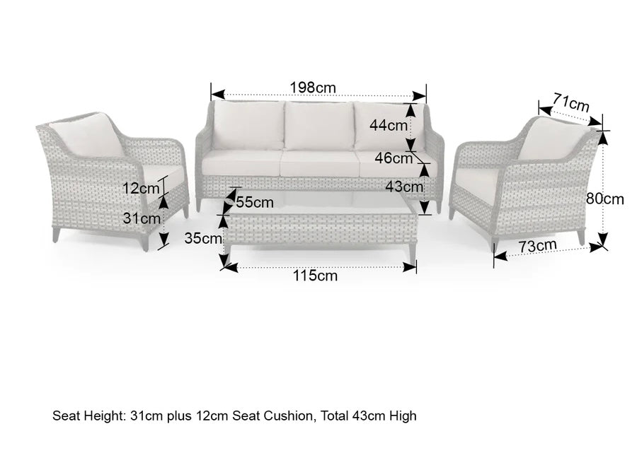 Camden 3 Seater Sofa with 2 Armchairs and Coffee Table in Brown Rattan