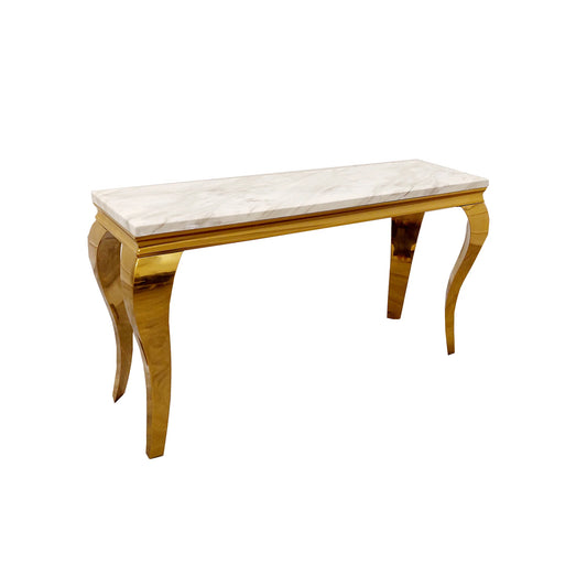 Louis Gold Console Table with Ivory Smoke Marble Top