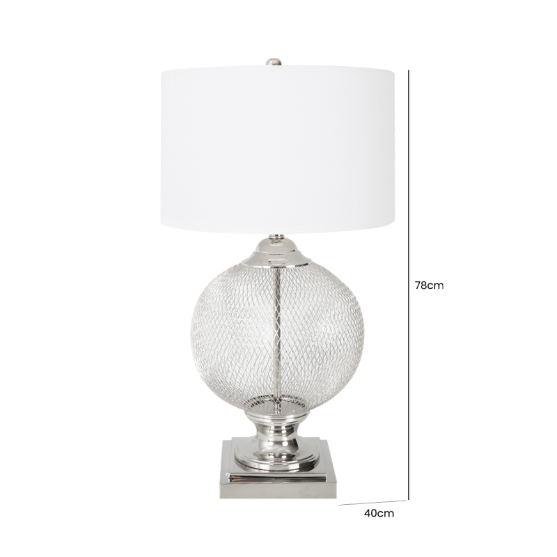 78cm Round Wire Mesh Base Table Lamp with White Linen Shade